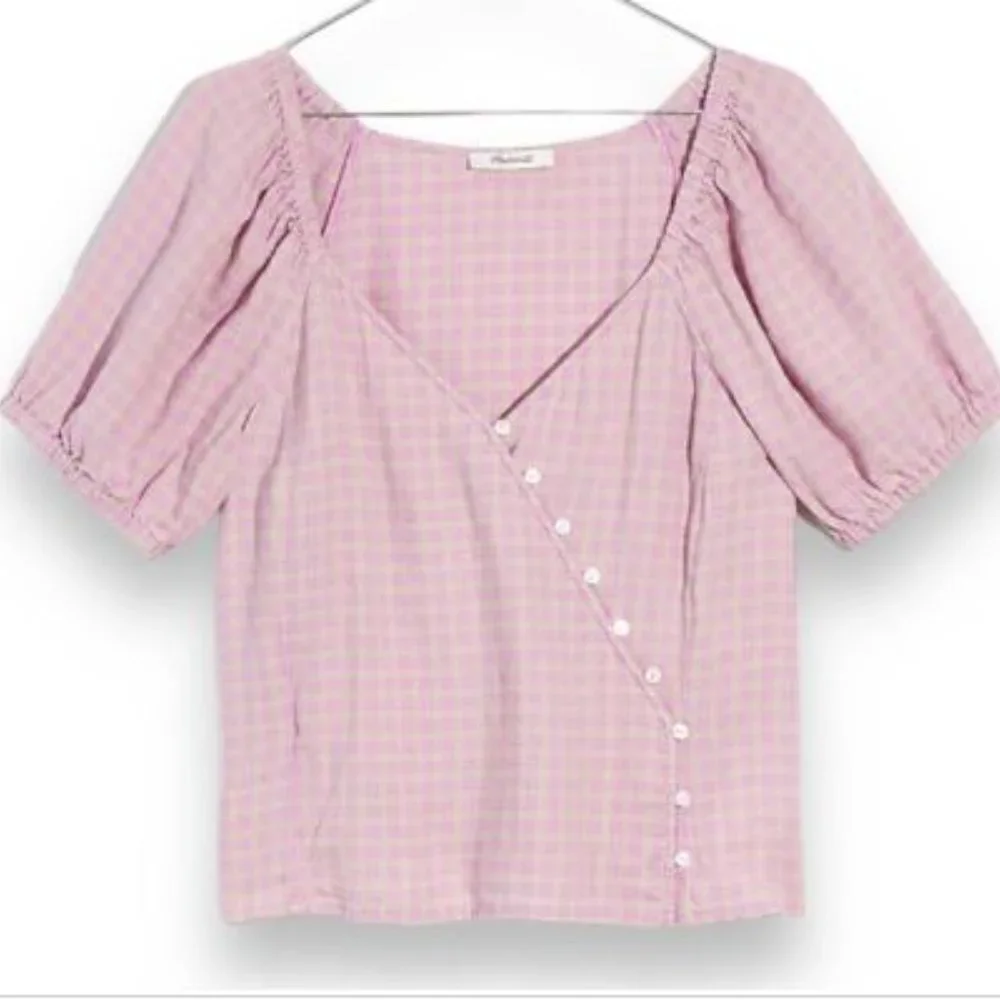 LAST DAY Madewell Purple Plaid Buttons Puff Sleeve Linen Blend Top NWT Size 2X - Picture 1 of 6